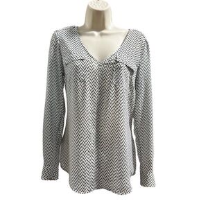 Candie's Black and White 100% Polyester Women's Long Sleeve Blouse Size S